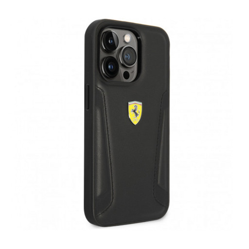 Накладка Ferrari для iPhone 14 Pro Leather Stamped sides MagSafe черная