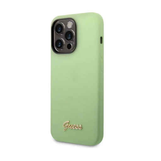 Накладка Guess для iPhone 14 Pro Max Liquid silicone Gold metal logo зеленая