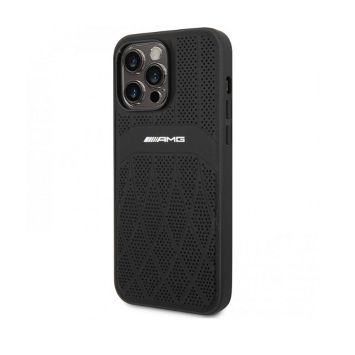 Накладка AMG для iPhone 14 Pro Leather Curved lines MagSafe черная