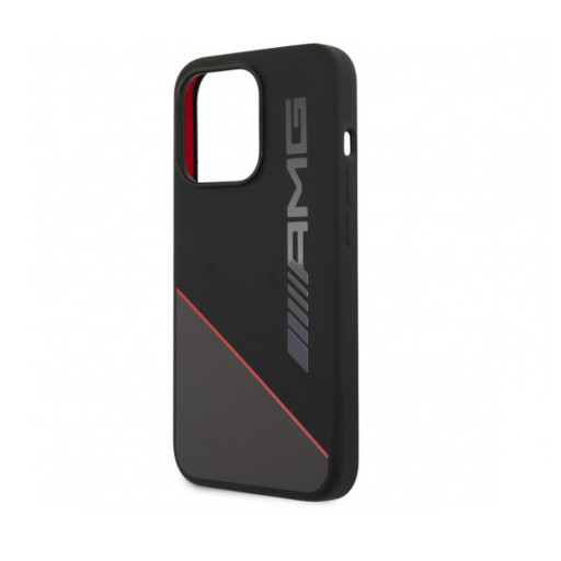 Накладка AMG для iPhone 14 Pro Liquid silicone Two tones Red line MagSafe черная
