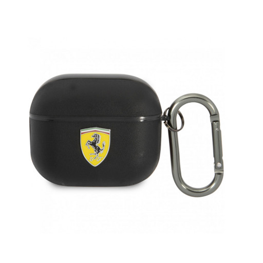 Чехол Ferrari для Airpods 3 On-Track Genuine leather with metal logo черный