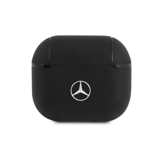 Чехол Mercedes для Airpods 3 Genuine leather with metal logo черный