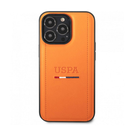 Накладка U.S. Polo для iPhone 14 Pro Max PU Tricolor stitches Orange