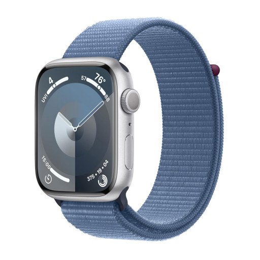 Часы Apple Watch Series 9 45 мм, корпус из алюминия серебристого цвета, ремешок Sport Loop «зимний синий»