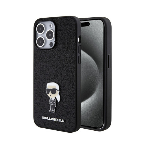 Накладка Lagerfeld для iPhone 15 Pro Fixed glitters NFT Karl Ikonik Metal pin Black