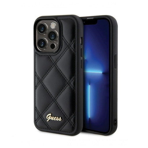 Накладка Guess для iPhone 15 Pro Max PU Quilted with Script metal logo Black