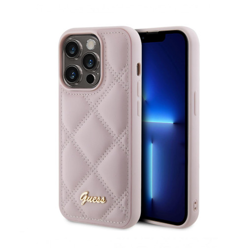 Накладка Guess для iPhone 15 Pro Max PU Quilted with Script metal logo Pink