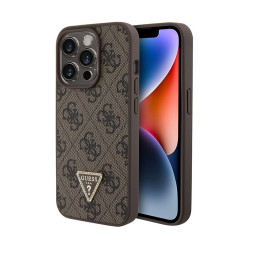Накладка Guess для iPhone 15 Pro Max PU 4G Triangle Diamond metal logo Brown купить в Уфе