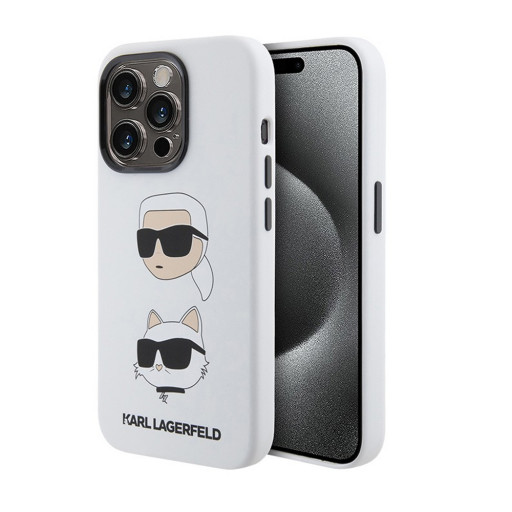 Накладка Lagerfeld для iPhone 15 Pro Liquid Silicone NFT Karl & Choupette heads White