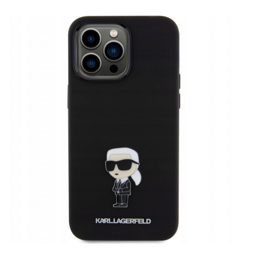 Накладка Lagerfeld для iPhone 15 Pro Max Liquid silicone NFT Karl Ikonik metal pin Black
