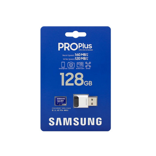 Карта памяти Samsung Pro Plus microSDXC 128GB UHS-I Class 10 R/W 160/120 МБ/с + USB SD reader
