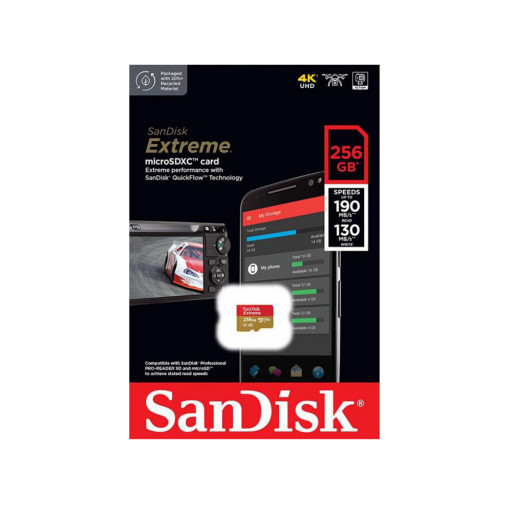 Карта памяти SanDisk Extreme microSDXC 256Gb, V30, UHS-1 U3, A2, R/W 190/130 МБ/с