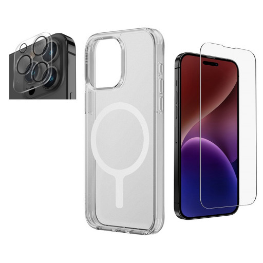 Накладка Uniq для iPhone 15 Pro Bundle 360 Clear MagSafe Lifepro Xtreme+Optix glass+Camera lens
