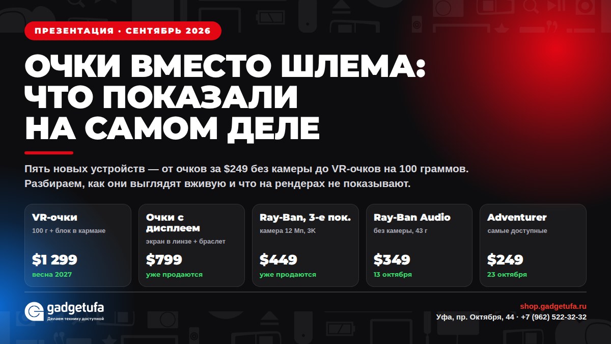 Очки вместо шлема: пять новинок сентября 2026 — цены и даты