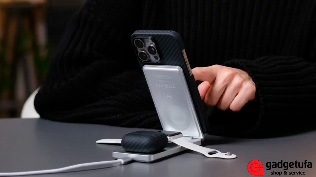 Беспроводное зарядное устройство Magssory Flip MagSafe 3 в 1, Magssory купить Уфа, Magssory купить в уфе, зарядка Magsafe, внешний аккумулятор Magssory, кардхолдер Magssory, чехол, кабель, GadgetUfa