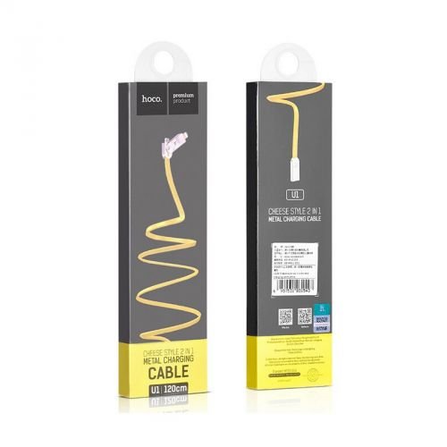 USB кабель HOCO Cheese Style Metal Charging cable 2 in 1 (lighting+micro) White 1.2m