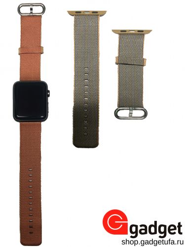 Ремешок из плетёного нейлона для Apple Watch 42mm коричневый с красной строкой