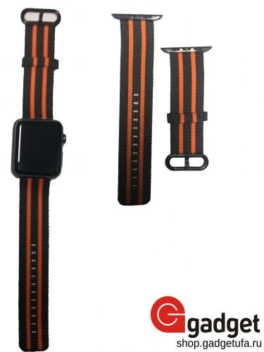 Ремешок из плетёного нейлона для Apple Watch 42mm черный с оранжевой полоской