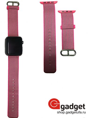 Ремешок из плетёного нейлона для Apple Watch 42mm ярко-розовый