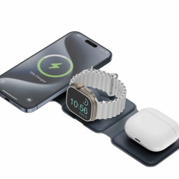 Беспроводное зарядное устройство EnergEA Bazic GoMag Trio PLUS wireless foldable 15W Navy Blue фото купить уфа