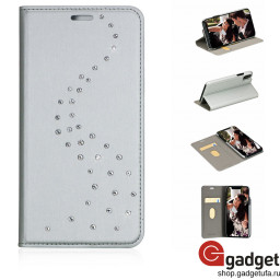 Чехол-книжка Bling My Thing для iPhone X/Xs с кристаллами Swarovski кожаная серебряная купить в Уфе