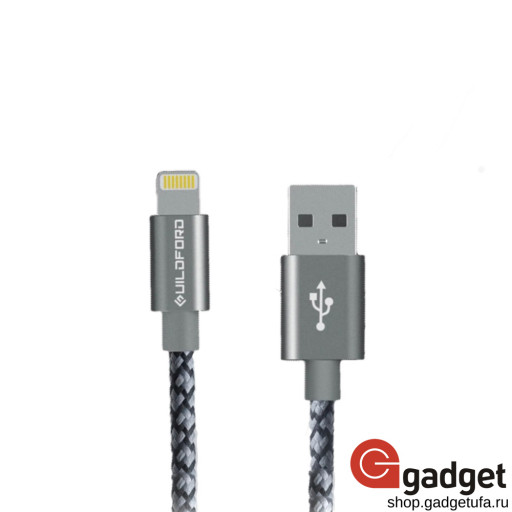 USB кабель Lightning Guildford MFI 100см в кевларовой оплетке серый
