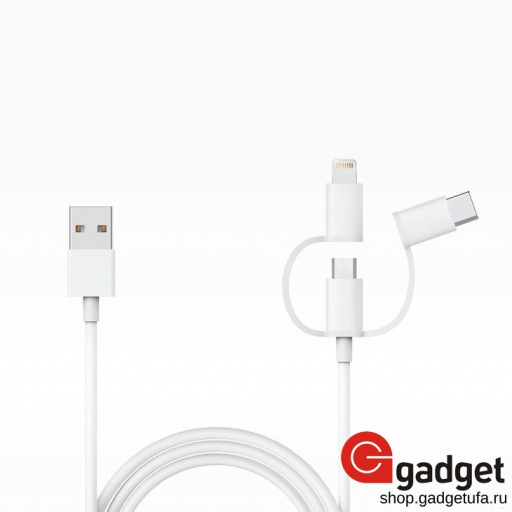 USB кабель Xiaomi 3 в 1 USB Type C + Micro USB + Lightning белый