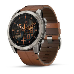 Garmin Fenix 8 51mm Amoled Sapphire Titanium and brown leather strap фото купить уфа