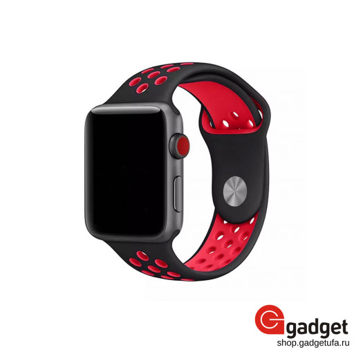 Спортивный силиконовый ремешок Nike для Apple Watch 42/44mm черно-красный