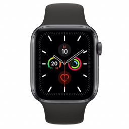 Часы Apple Watch Series 5 44 мм, корпус из алюминия цвета серый космос, спортивный ремешок черного цвета купить в Уфе