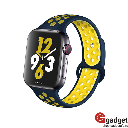 Спортивный силиконовый ремешок Nike для Apple Watch 38/40mm черно-желтый