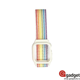 Тканевый ремешок для Apple Watch 38/40mm с бампером радуга белый купить в Уфе