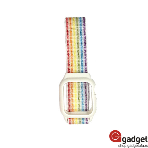 Тканевый ремешок для Apple Watch 38/40mm с бампером радуга белый