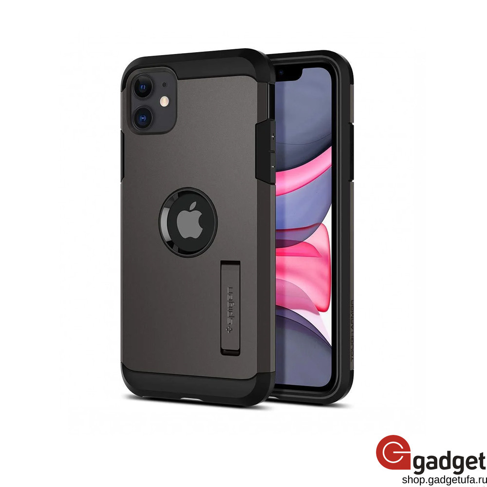 Купить накладка Spigen для iPhone 11 Tough Armor черная глянцевая по  выгодной цене в Уфе