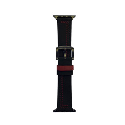 Ремешок для Apple Watch 42/44mm кожаный черный с красной строчкой купить в Уфе