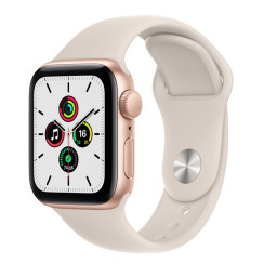 Часы Apple Watch SE 2021 40 мм, корпус из алюминия золотого цвета, спортивный ремешок цвета белый купить в Уфе