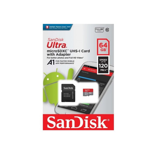 Карта памяти SanDisk Ultra microSDXC Class10 64Gb+SD adapter
