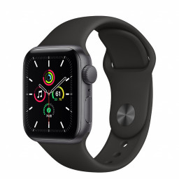 EU Часы Apple Watch SE 2021 40 мм, корпус из алюминия цвета серый космос, спортивный ремешок черного цвета купить в Уфе