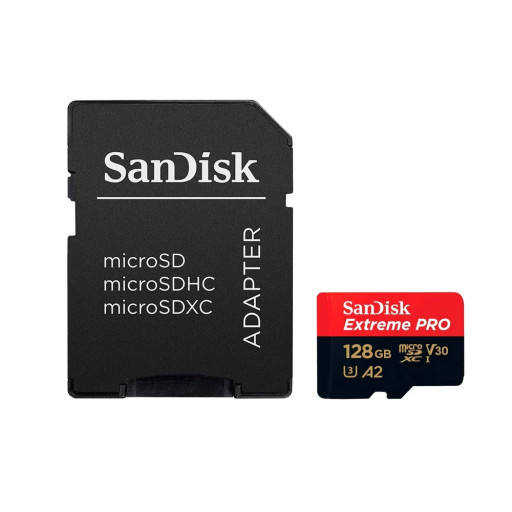 Карта памяти SanDisk microSDXC 128 ГБ Class 10, V30, A2, UHS Class 3, R/W 170/90 МБ/с, адаптер на SD