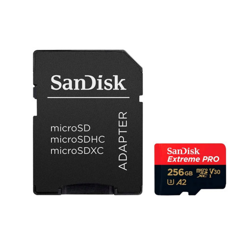 Карта памяти SanDisk microSDXC 256 ГБ Class 10, V30, A2, UHS Class 3, R/W 170/90 МБ/с, адаптер на SD