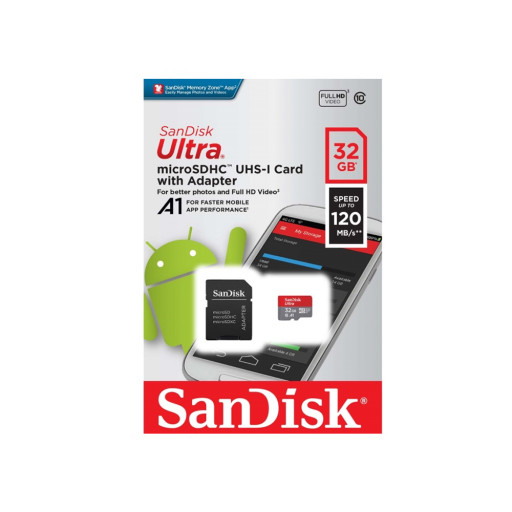 Карта памяти SanDisk Ultra microSDXC Class10 32Gb+SD adapter