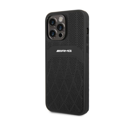 Накладка AMG для iPhone 14 Pro Max Leather Curved lines MagSafe черная