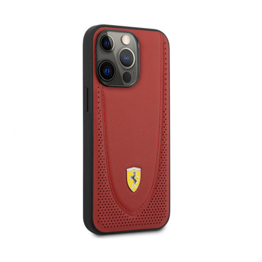 Накладка Ferrari для iPhone 13 Pro Max Genuine leather Curved with metal logo красная