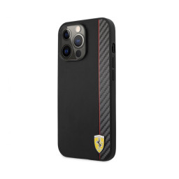 Накладка Ferrari для iPhone 13 Pro PU Smooth/Carbon Vertical with metal logo черная купить в Уфе