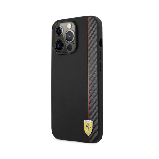 Накладка Ferrari для iPhone 13 Pro PU Smooth/Carbon Vertical with metal logo черная