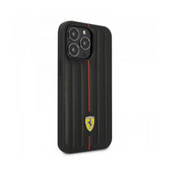 Накладка Ferrari для iPhone 14 Pro Leather Embossed stripes черная купить в Уфе