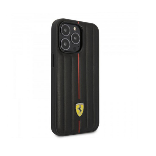 Накладка Ferrari для iPhone 14 Pro Leather Embossed stripes черная