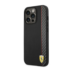 Накладка Ferrari для iPhone 14 Pro Max PU Smooth/Carbon Vertical with metal logo черная купить в Уфе