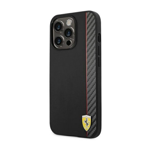 Накладка Ferrari для iPhone 14 Pro Max PU Smooth/Carbon Vertical with metal logo черная