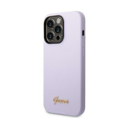 Накладка Guess для iPhone 14 Pro Liquid silicone Gold metal logo фиолетовая купить в Уфе